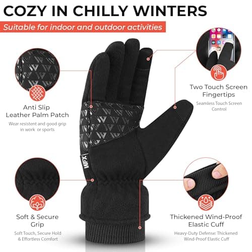 WFX Winter Gloves Windproof Ski Gloves Thinsulate Thermal Glove TouchScreen Anti Slip Warm Glove's for Climbing Skiing Cycling Running Hiking Snowboarding Outdoor Sports Men and Women (Black, M) — view 3