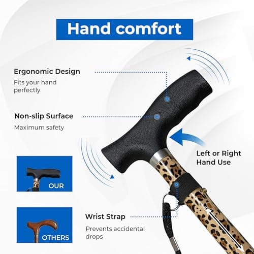 Life Healthcare Folding Walking Stick, Adjustable Aluminium, Brown Leopard — view 2