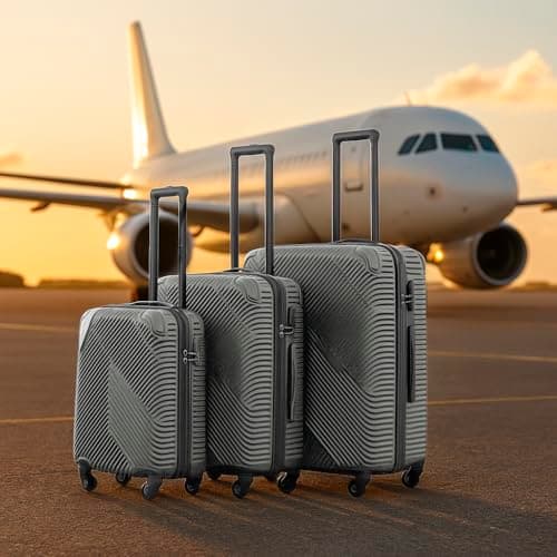 Neo 3 Piece Hard Shell Luggage Suitcase Set ABS Expandable Handle Lightweight Durable Trolley Travel with 360 Spinner Wheels Inbuilt Lock 20" 24" 28" (Titanium) — view 2