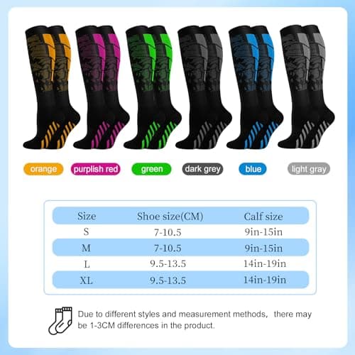 Colexy 6-Pack Compression Socks for Women & Men, Elastic Support Stockings, Graduated Support, Non-Slip Breathable Flight Socks, Ideal for Running, Sports, Travel (Colorful, L/XL) — view 4