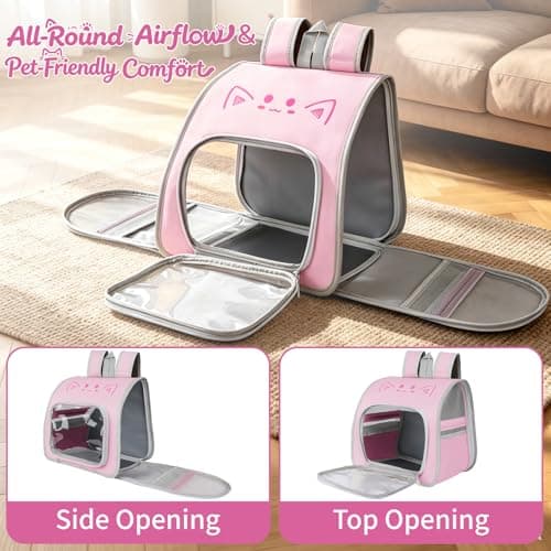 Cat Backpack Carrier, Breathable Pet Carrier Backpack for Small and Medium Cats and Dogs Up to 7kg, Lightweight Soft-Sided Pet Travel Rucksack for Hiking, Walking and Vet Visits (Pink) — view 4