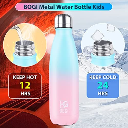 BOGI 2 Pack Insulated Stainless Steel Water Bottle - Leakproof, Keeps Drink Hot & Cold - Sport Bottle for Girls & Boys with Cleaning Brush — view 4