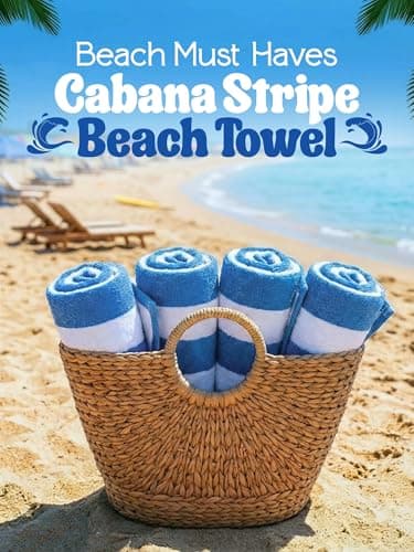 Utopia Towels Cabana Beach Towels 76x152cm, 4 Pack, Cotton, Striped, Blue — view 2