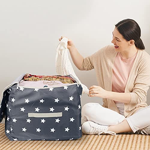 Vinsani 1pcs Clothes Storage Bags Organizer Large Capacity 105L Double Zipper, Moisture-Proof Underbed Storage Perfect Space for Clothes, Toys, Beddings, Blankets and Comforter – Navy Blue Star — view 6