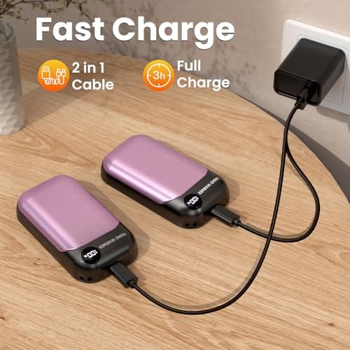 Hand Warmers, 2 Pack Magnetic Electric Handwarmer, 6000mAh USB Hand Warmers Rechargeable, 4 Heat Settings, LED Digital Display, Suitable for Outdoor Indoor - Hunt, Camp, Golf or Gift Giving, Purple — view 4