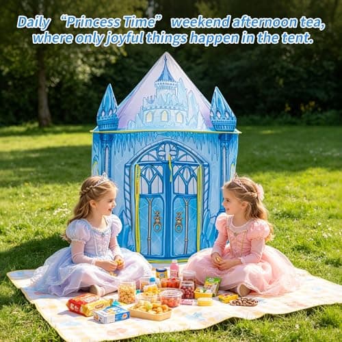 ROIWUIE Princess Play Tent for Girls, Pop Up Ice Castle Tent for Kids, Foldable Blue Play Tent for Indoor Outdoor Use for Toddlers Birthday Gift — view 5