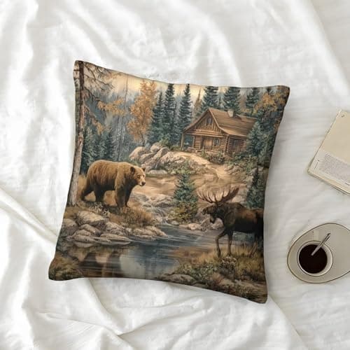 QFVANSIYO Wildlife Scene Organic Cotton Forest Cabin StylePillow Slip Set of 2 Hypoallergenic for Kids Toddler Double Bed UK Standard Size Ultra Soft Easy Care Gift for Her Him 45x45cm — view 6