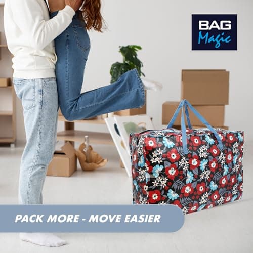 Extra-Large 100L Storage & Shopping Bag – Heavy-Duty PVC Zip Holdall for Laundry, Moving, Travel & Home Organisation - Red Flower — view 5