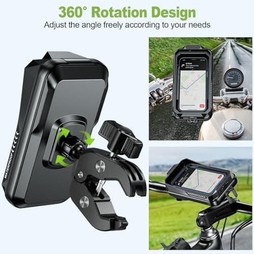BTNEEU Motorcycle Phone Mount Waterproof 360° Rotatable Motorbike Phone Holder with Touch Screen Sun Visor Anti-Shake Motorcycle Mirror Phone Holder Moped Phone Mount for Phone up to 7.0'' (Black C) — view 4