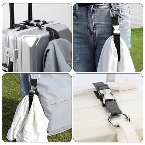 Add a Bag Luggage Straps Heavy Duty Baggage Suitcase Belts Jacket Gripper Holder Adjustable Fixed Clip Straps with D-Ring Buckle&Hook Carry Clip Strap Travel Accessories for Bag,Coat,Backpack, Black — view 4