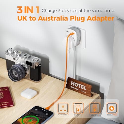 TESSAN UK to Australia Plug Adapter, Type I AU NZ Travel Adapter with USB C — view 2