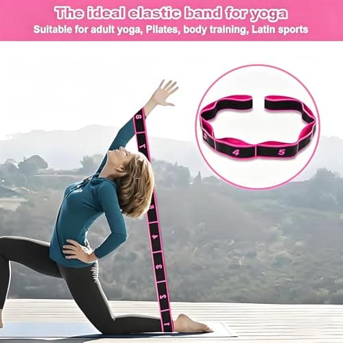 Stretching Yoga Band, An Adult Resistance Band for Gymnastics, Yoga, and Latin Training, Equipped with 8 Adjustable Loop Elastic Fabric Bands for Physical Therapy, Pilates, Dance, and Fitness (Pink) — view 6