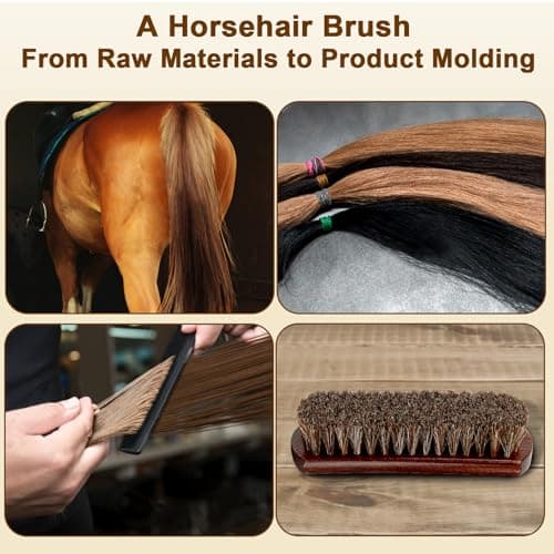 LYSSRA 3-Piece 100% Horse Hair Shoe Brush Kit Premium Dauber Applicators Leather Care Cleaning Set with Polishing Brushes and Cloth for Leather Suede Shoes Boots Bags Cars Cleaning Polishing — view 3