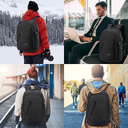 WENIG Anti-Theft Laptop Backpack,Business Travel Backpack Bag with USB Charging Port Lock,Water Resistant College School Computer Rucksack Work Backpack for Mens Womens Fits 15.6 Inch Laptop-Black — view 6