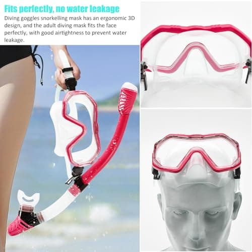 HINATAA Dry Snorkel Set, Multi-Colors 180° Wide View Anti-Fog Diving Goggle and Silicone Anti-Leak Dry Snorkel Tube, Profession Snorkeling Gear, Easy Breath Snorkel Mask for Adult and Teenagers (Red) — view 5