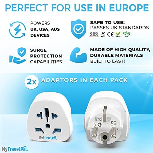 MyTravelPal World to EU Travel Adapter (2 Pack) | UK Safety Standards — view 4