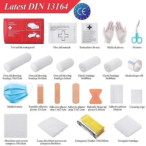 HONYAO First Aid Kit Car 2026, First Aid Kit Compliant with The Latest DIN 13164 Standard, Valid on The Continent, Medical Emergency Kit for Vehicle Truck Caravan Travel Camping — view 2