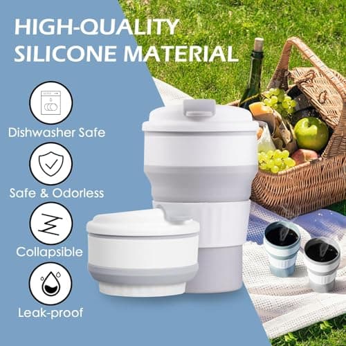 2 Pack Collapsible Cup,Travel Mugs For Hot Drinks,Reusable Travel Cup,Collapsible Coffee Cup With Lid,Collapsible Cups For Travel,Foldable Cup For Picnic,Hiking,Camping, Travel,Office(1Grey+1Blue) — view 6