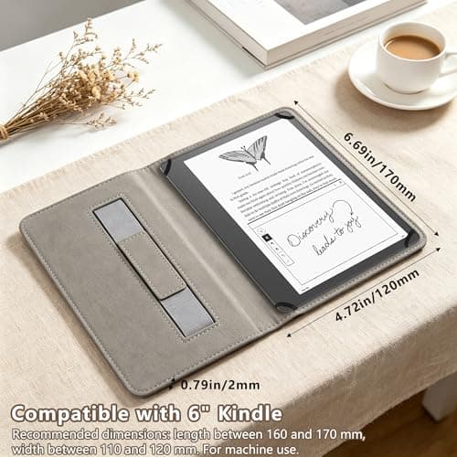 Universal Case for 6 Inch Kindle, Folio Ultra Slim Pu Leather Cover with Hand Strap Lightweight Shell Cover Compatible with Kindle 11th Generation 2024 E-Reader, White Flowers — view 2