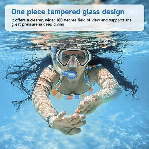 Findway Snorkel Mask,180°view Snorkelling Mask Adult & Junior, Diving mask Anti-Fog & Anti-UV Tempered Glass, Wide View Snorkel Mask, Easy Adjustable Strap Mask for Diving, Snorkelling and Swimming — view 2