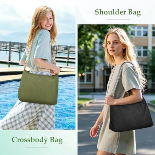 Aucuu Corduroy Tote Bag for Women, Corduroy Shoulder Bags, Large Capacity Hobo Bag with Adjustable Strap, Crossbody Hobo Bag with Zipper, Casual Handbag, Shoulder Bag for Work School Shopping Travel — view 2