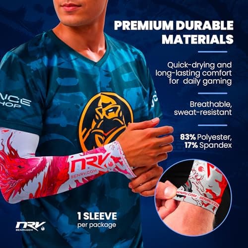NRV Gaming Compression Sleeve - Edition Dragon - Optimize Your Game with Comfort and Style - Designed by Professional Players - Durable, Breathable and Friction Free, red, XL — view 5