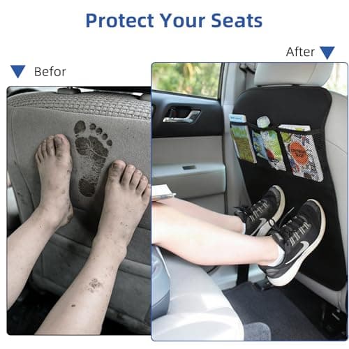 Car Back Seat Protector, 2 Pack Car Seat Kick Mats & Protector, Waterproof Seat Back Protectors with 3 Storage Pockets, Anti-Kick Scratch & Stain Resistant, 70 x 50cm (Black) — view 6