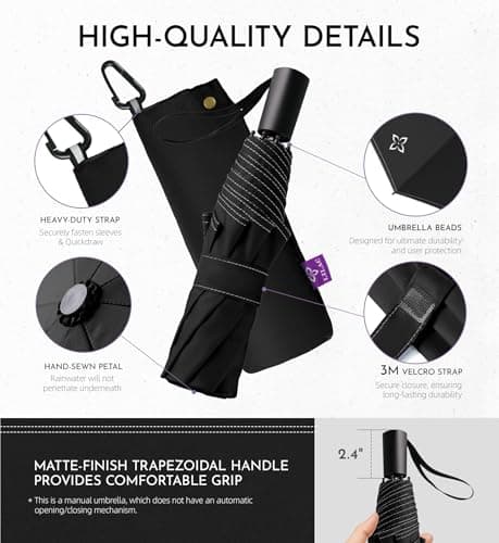 LILAC Compact Windproof Travel Folding Umbrella, Waterproof UV Rain Sun — view 2
