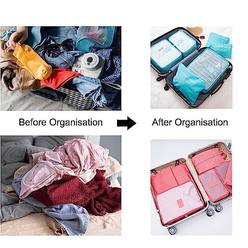 Packing Cubes for Suitcases Luggage Organizers Bag Travel Storage Bags Pouch Suitcases, Organiser Bags, Waterproof Backpack Suitcase, Travel Essentials Compression Bags 7 Pieces (Orange) — view 5
