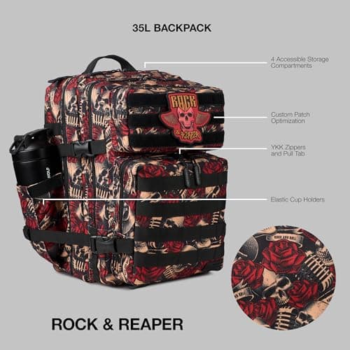 WOLFpak 35L Athletic Gym Backpack (Rock & Reaper) Durable 1000D Waterproof Oxford Material with MOLLE Webbing, Laptop Pocket & Dual Cup Holders, Durable Fitness/Travel/Military Daypack — view 2