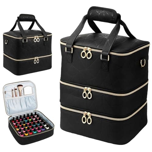 Nail Polish Organizer Case 3-Layer Portable Nail Bag for Nail Tech Black