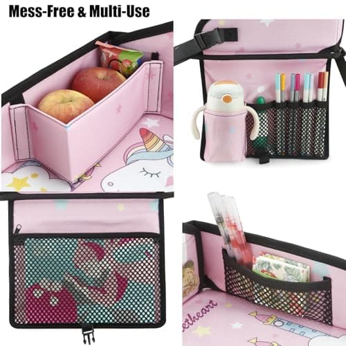 PandaEar Travel Tray for Kids Car Seat, Unicorn Lap Car Seat Tray for Girls with Tablet Holder, Snack Storage & Cup Holder, Road Trip Must Have for Kids Toddler Activities Drawing — view 4