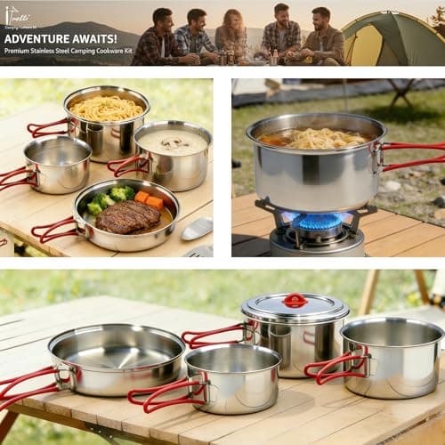 Ipretti Foldable 18/8 Stainless Steel Camping Cookware 11pcs for 4-8 People — view 3