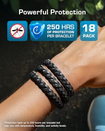 Active Era Mosquito Repellent Bracelet, Insect Midge & Mosquito Bands - Powerful DEET Free Formula - Waterproof with 250 Hours / 10 Days of Protection (Black - 18 Pack) — view 2