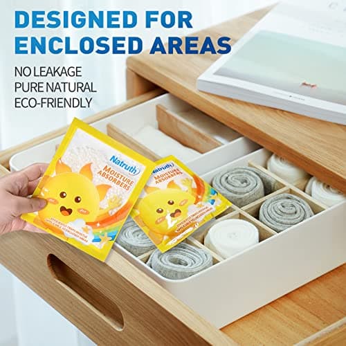 NATRUTH 12-PACK Moisture Absorber Bags, Dehumidifier Bags for Wardrobe,Drawers Cupboards,Caravan,suitcases,Eliminates Odors,Dehumidifier Bags for Small spaces — view 6