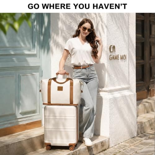 Kono 4 Piece Luggage Set ABS+PC Hard Shell Carry-On Cabin Suitcase White — view 3