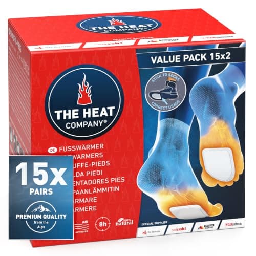 THE HEAT COMPANY Toewarmers - 15 Pairs - EXTRA WARM - Adhesive - Foot Warmers - 8 Hours Warm Feet - Instant Heat - Air Activated - Purely Natural