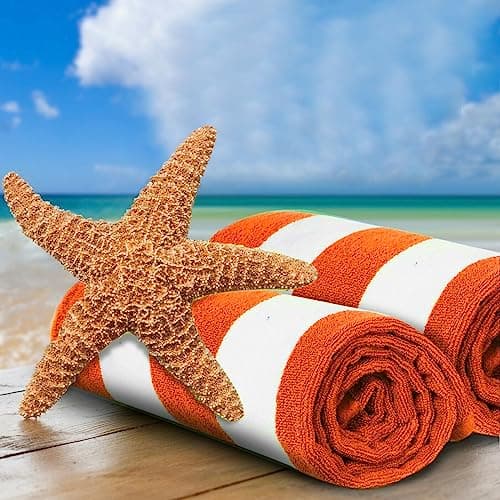 SweetNeedle - Beach Towels for Adults Pack of 2 - Orange Cabana Striped Classic - 100% Cotton Terry Ringspun Pool Towel, Quick Dry, Super Absorbent Swimming large towel, 76 x 152 cm — view 4