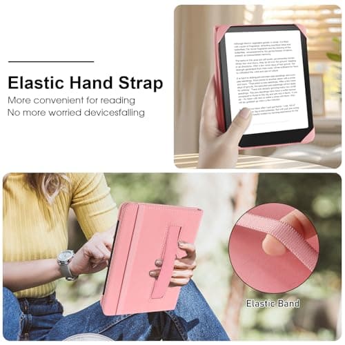 HoYiXi Universal Case for 6 inch Kindle eReader Compatible with Paperwhite(2025/2018)/PocketBook and Tolino/Kobo Clara HD,6" eReader Protective Case Cover Elastic rope,Pink — view 6