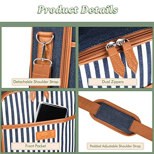 Kato Tirrinia Insulated 2 Bottle Wine Cooler Bag - Wine Cooler Tote Carrier for Picnic, Beach, Wine Lover Gift, Denim Stripe — view 5