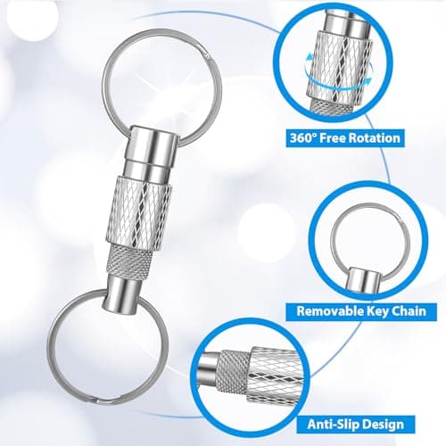 Psiriol 2 Pack Quick Release Keychain for Men, Detachable Key Ring Disconnect Keychain with 2 Split Rings, Metal Safety Keychains Heavy Duty Car Key Holder for Car Purse Bag Accessories — view 4
