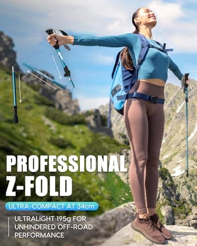 covacure Walking Poles, 7075 Aluminum Tri-fold, Adjustable Height, 2PCS — view 3