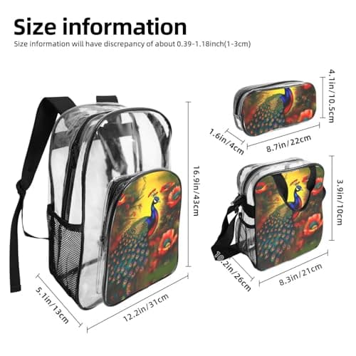 WZYCWB Peacock flowers Patterned backpack set (lunch bag and pencil case) | Perfect for school, work, business trips, and travel. — view 3