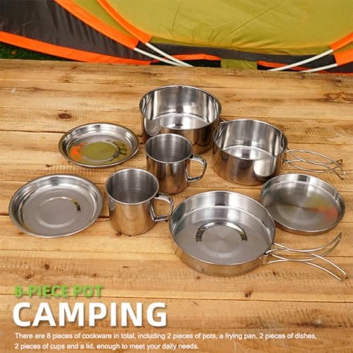 KIXZSAZ 8pack/lot Stainless Steel Outdoor Camping Cookware Set for Hiking Picnic Barbecue Pack of 8 Outdoor Camping Cookware — view 6