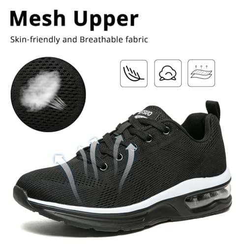 Womens Trainers Outdoor Running Shoes Air Cushion Athletic Walking Shoes Ladies Sneakers Breathable Mesh Sport Shoes Lightweight Tennis Shoes Workout Casual Jogging Shoes Black White — view 3