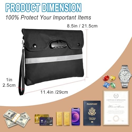 HOMELYLIFE Fireproof Document Bag 29 x 21cm - 6200°F Heatproof Money Bag with Combination Lock & Hidden Pocket, Waterproof Safe Storage for Passport, Jewelry, Bank Files, A5 Documents — view 6