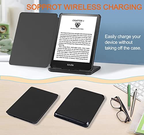 TOKILO Case for Kḭndle 6 inch eReader (11th Gen, 2024/2022 Release), Case for iPad 6" eBook, Ultra Lightweight Slim PU Leather Protective Cover with Auto Wake/Sleep, Dark Black — view 5