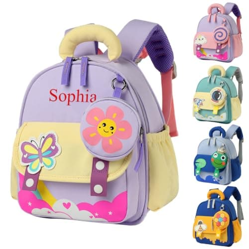 personalised toddler backpack, Custom Name Kids Backpack for Boys Girls, Cute Cartoon Preschool Kindergarten School Bag, Lightweight Water Resistant Nursery Bag for Travel Outdoor, Age 2-6