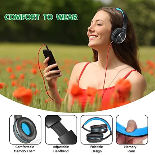 Rydohi Bluetooth Headphones Over Ear, 68H Playtime and 3 EQ Music Modes Wireless Headphones with Microphone/Deep Bass, HiFi Stereo Foldable Lightweight Headset for PC Home Travel Office (BLACK-BLUE) — view 4