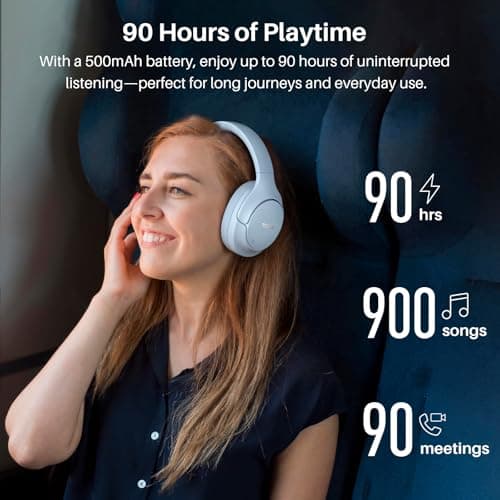 TOZO HT3 Bluetooth Headphones, Active Noise Cancelling with 5-Mic AI Chat, Wireless Over Ear Bluetooth, Hi-Res Audio, 90H Playtime, Transparency Mode, Dual Bluetooth Connection, 32 EQ Modes(Blue) — view 5